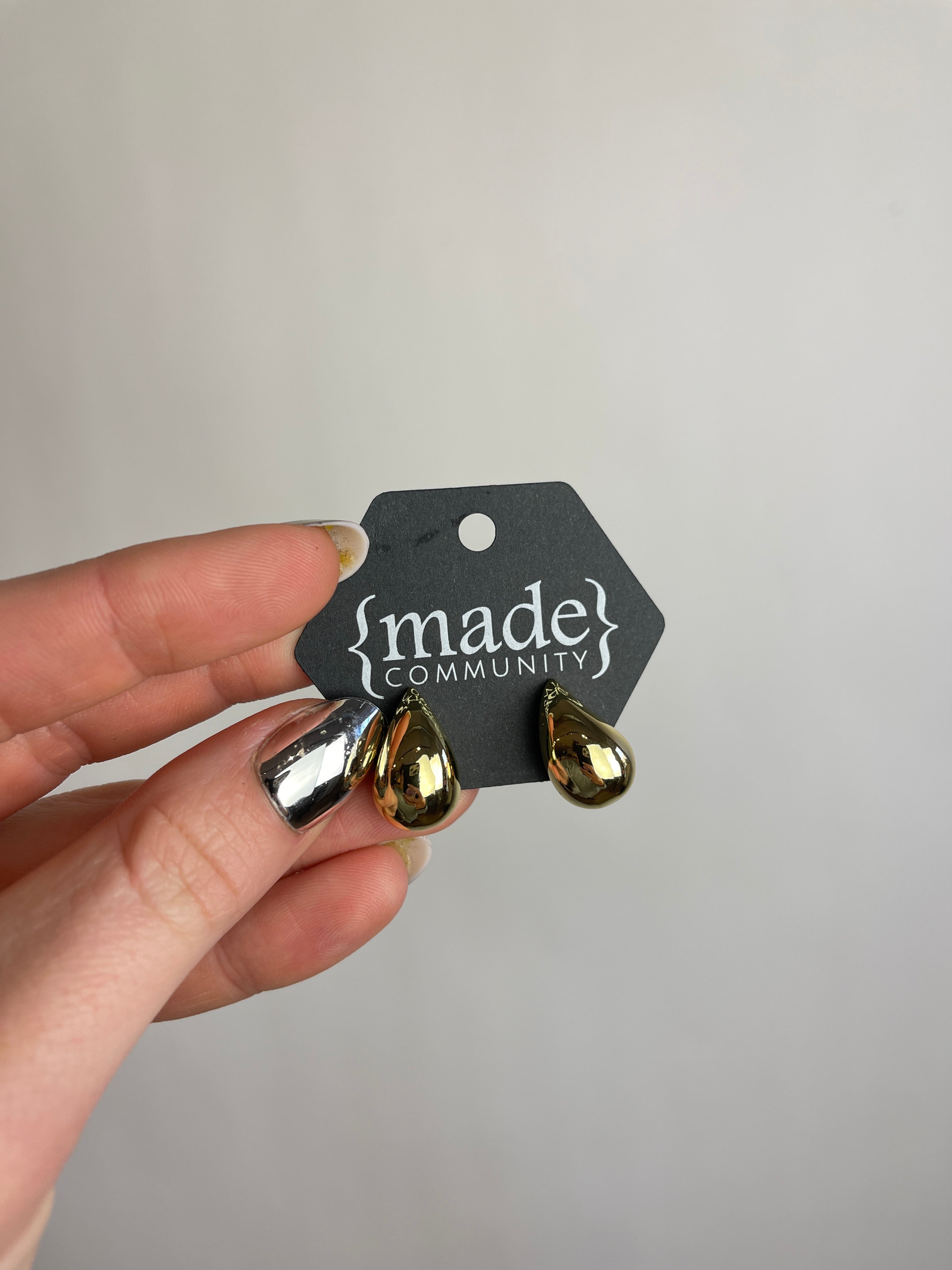 {made} community -  Sculptural Raindrop Post Earring | Gold & Silver