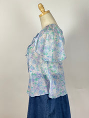 Vintage Blue Floral Blouse (S/M)
