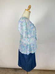 Vintage Blue Floral Blouse (S/M)