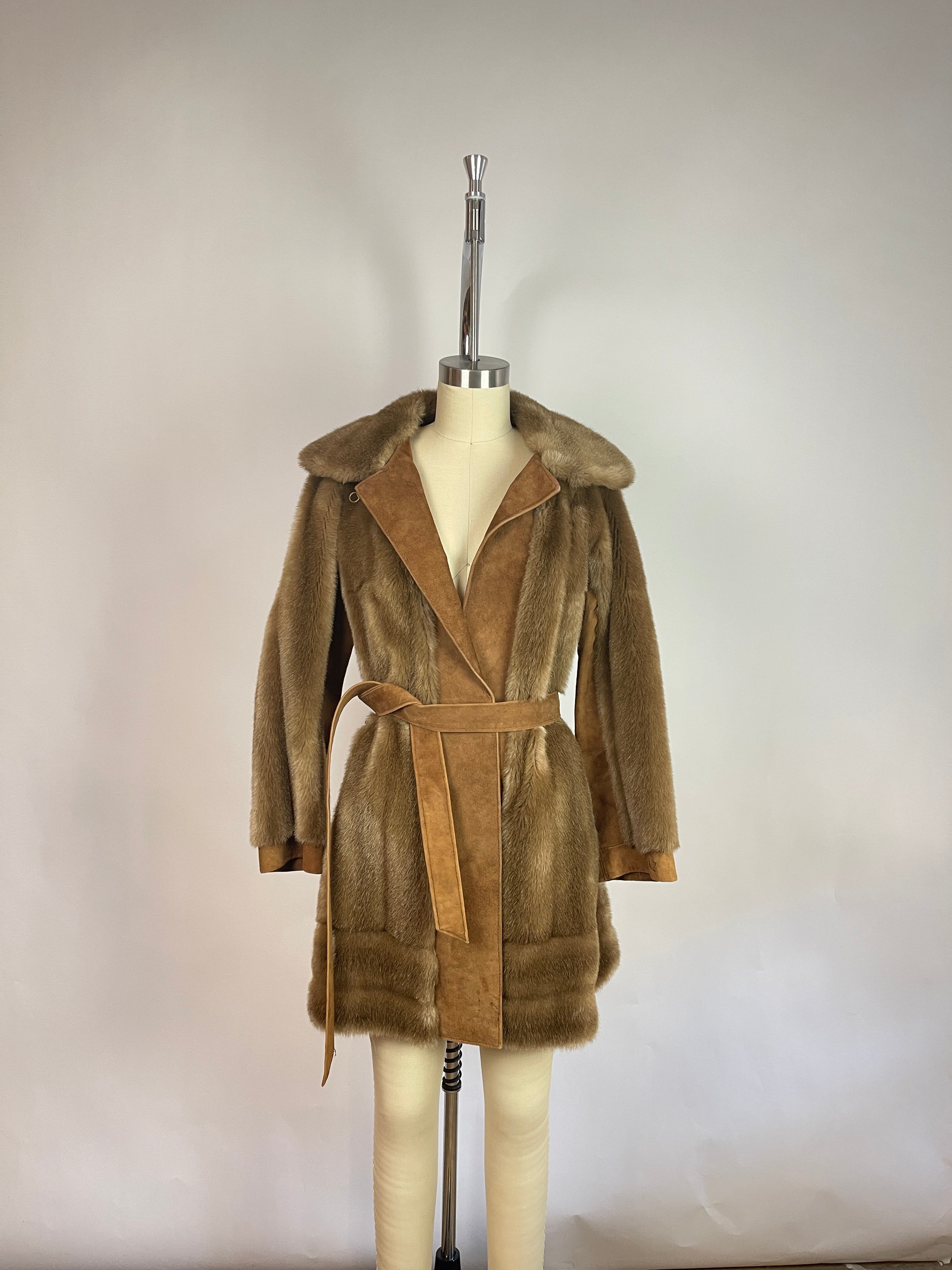 Vintage Light Brown Fur and Suede Coat (XS/S)