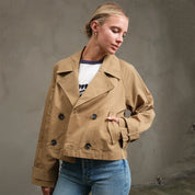 RAISONNEL - Short Double-Breasted Trench Jacket | Khaki Beige