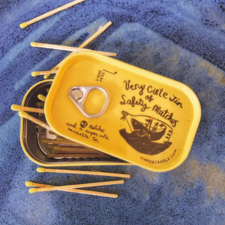 Tinned Fish Candle - Very Cute Tin of Safety Matches | Yellow