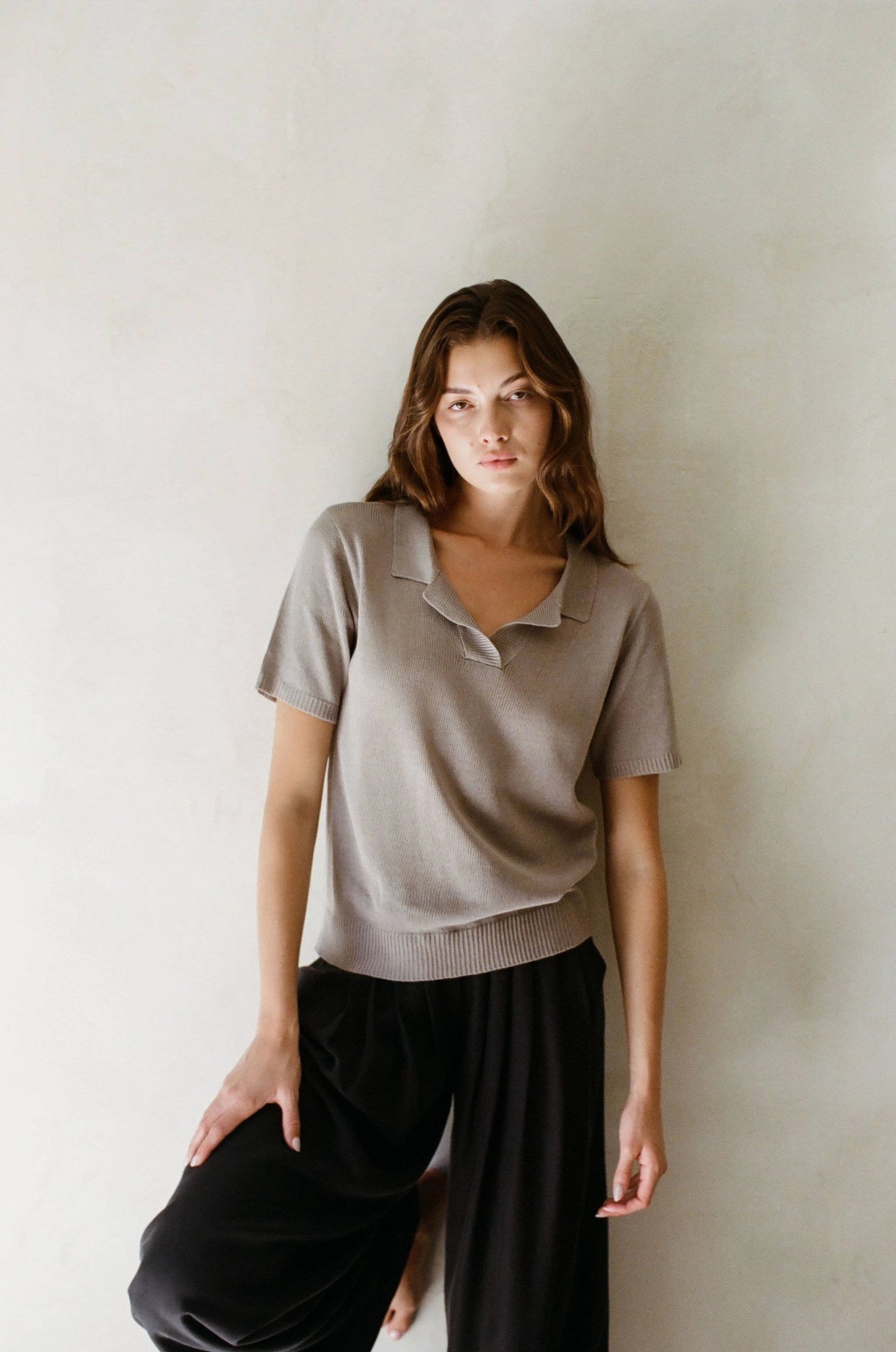 a.ren - Oxford Sweater Top | Stone