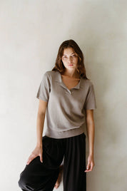 a.ren - Oxford Sweater Top | Stone