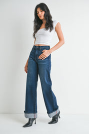 Just Black Denim - Cuffed Palazzo | Medium Denim