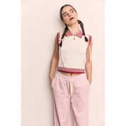 Blank Lab - Collar Contrast Vest | Ivory & Red