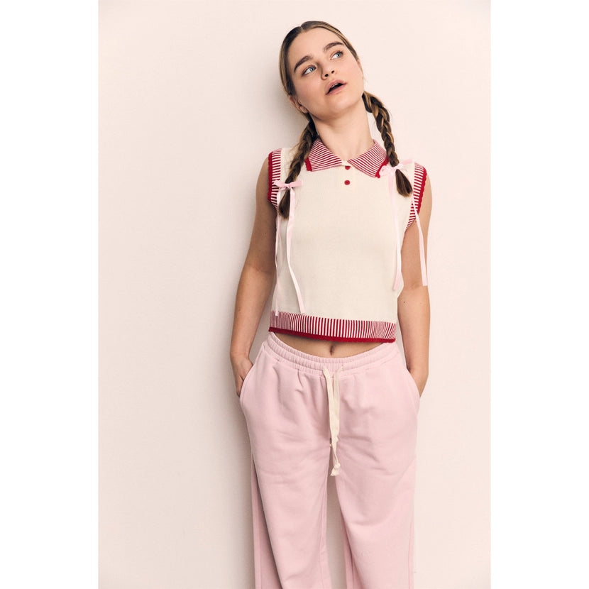 Blank Lab - Collar Contrast Vest | Ivory & Red