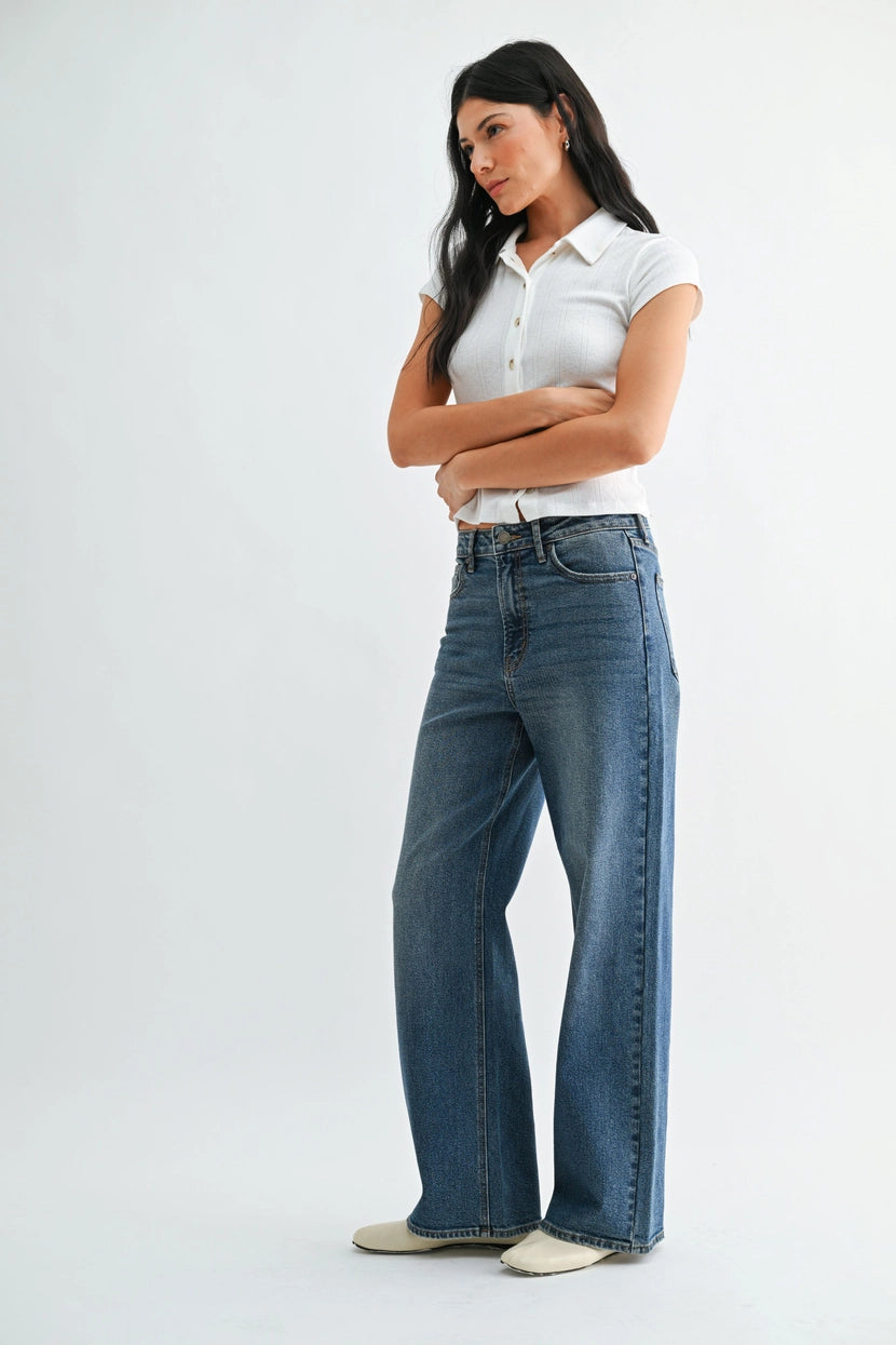 Just Black Denim - High Rise Full Length Straight Jean | Dark Denim