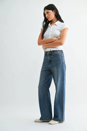Just Black Denim - High Rise Full Length Straight Jean | Dark Denim