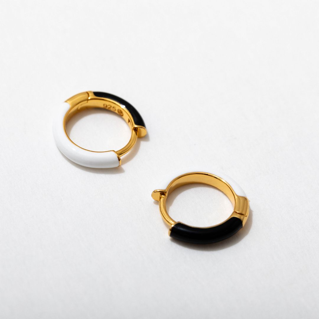 Larissa Loden - Two Tone Reversible Enamel Huggie Hoop Earrings | Black/White