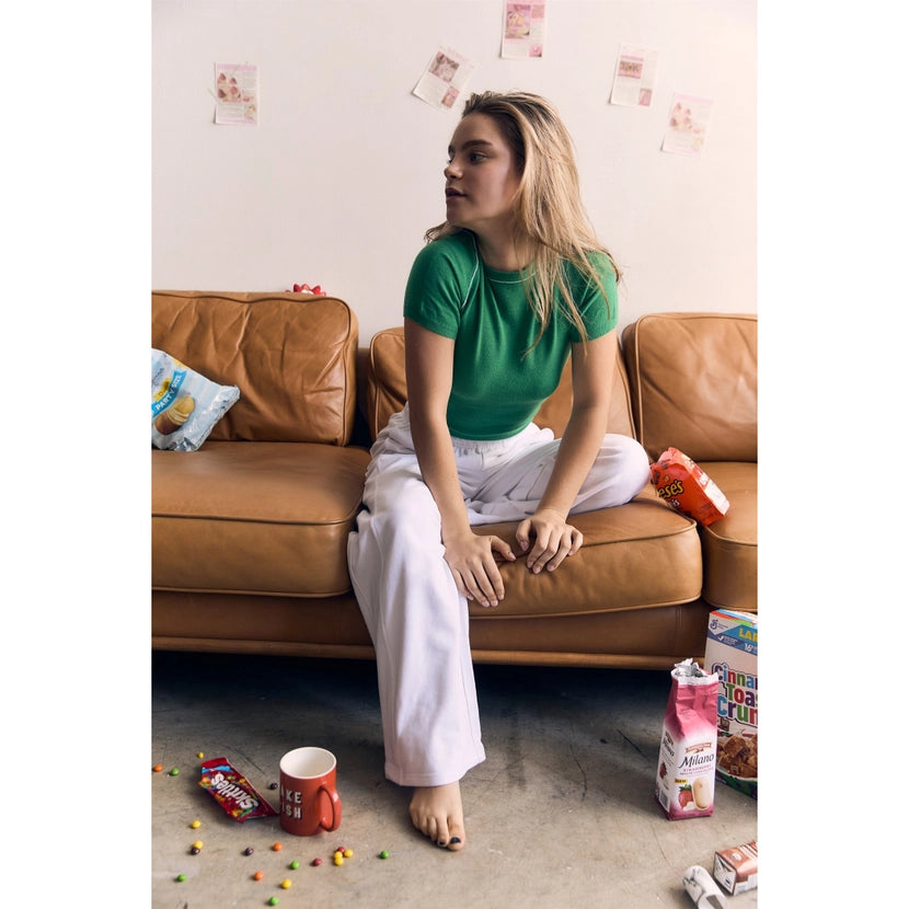 Blank Lab - Contrast Collar Short Sleeve Knit Top | Green