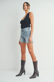 Just Black Denim - Longer Length Short | Light Denim