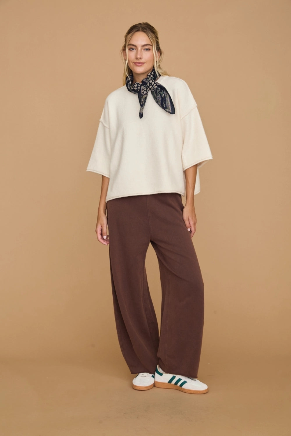 Dottie Dottié Garage - Washed Ribbed Knit Pull On Barrel Leg Pants | Brown