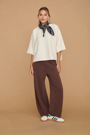 Dottie Dottié Garage - Washed Ribbed Knit Pull On Barrel Leg Pants | Brown