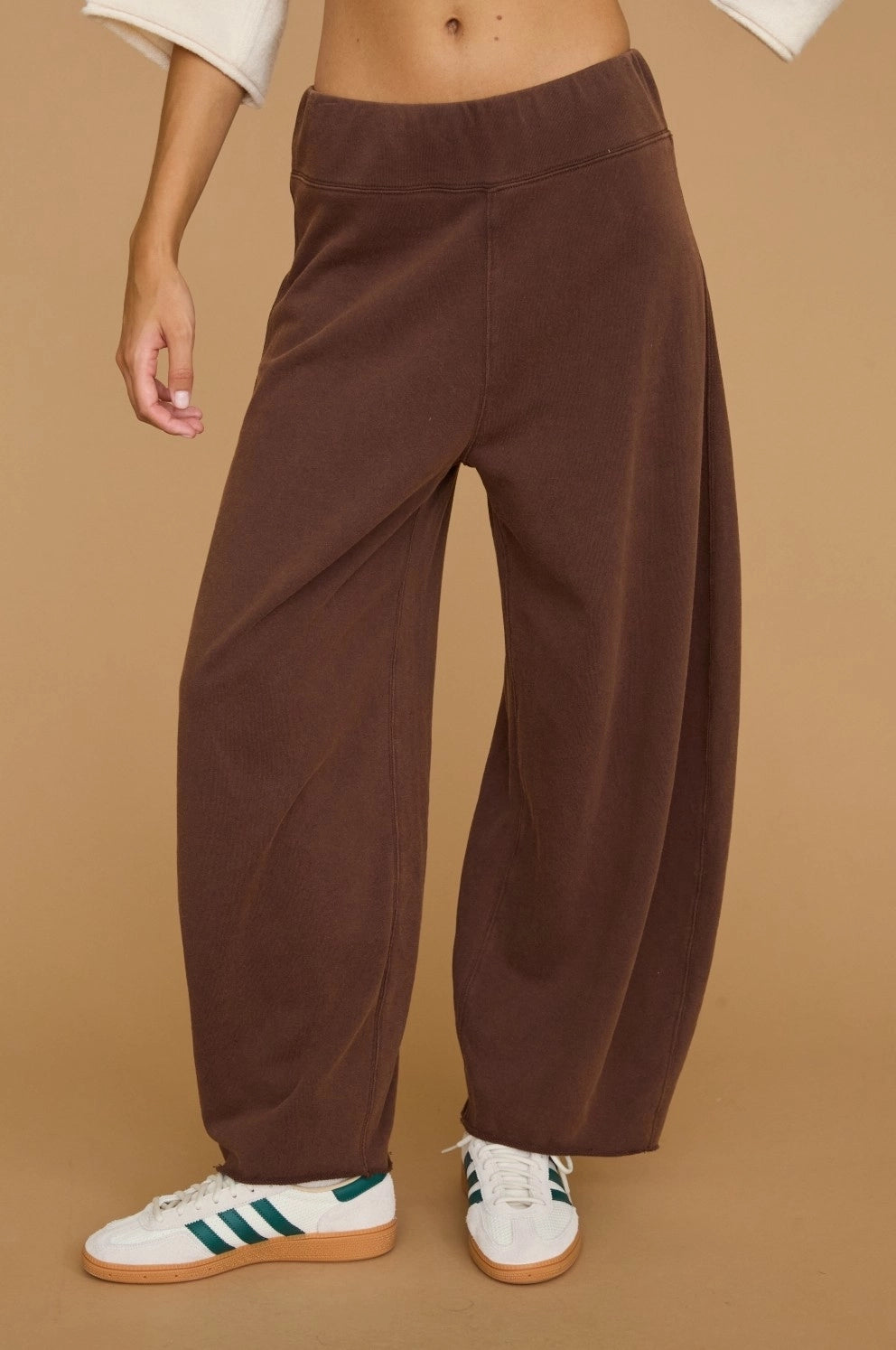 Dottie Dottié Garage - Washed Ribbed Knit Pull On Barrel Leg Pants | Brown
