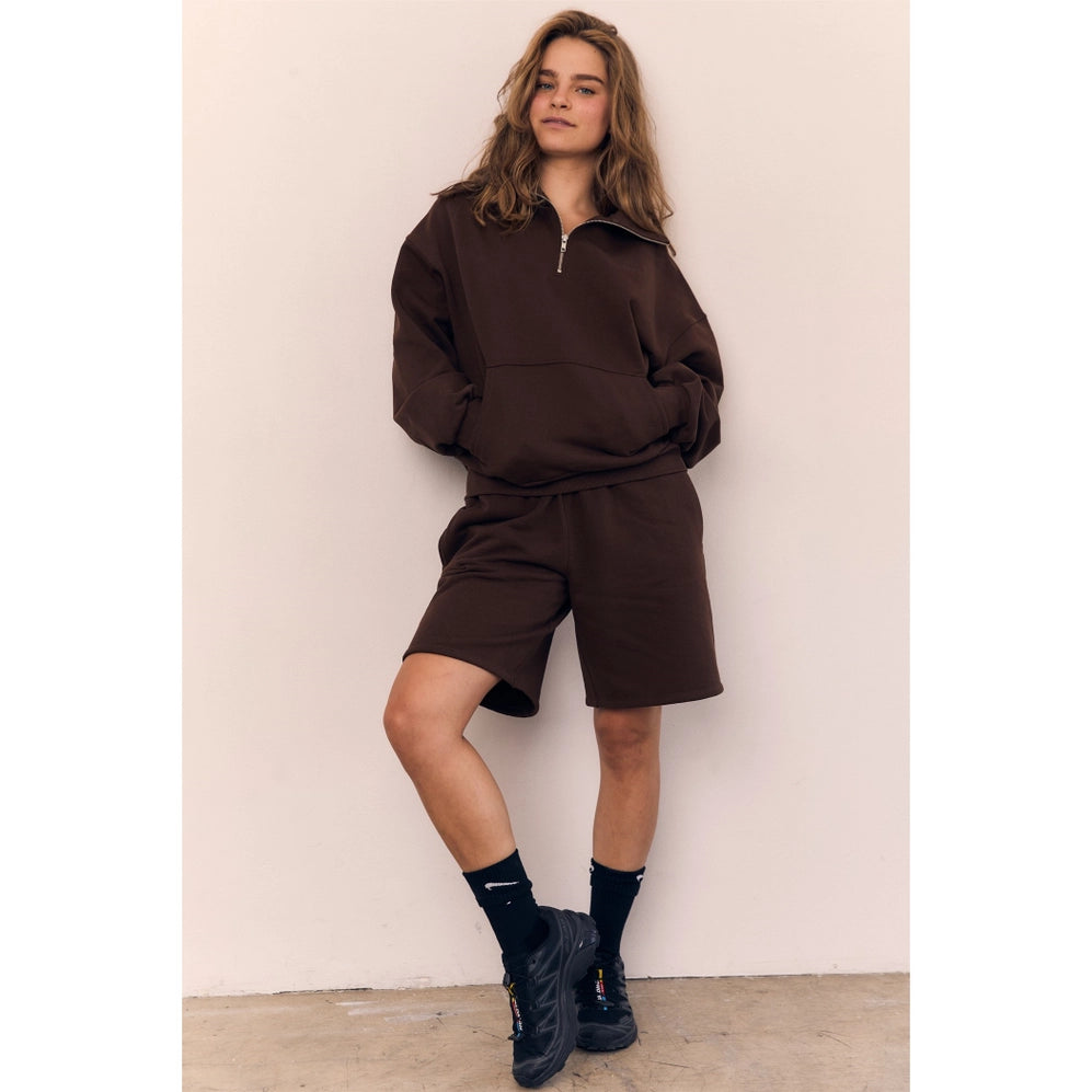 Blank Lab - Half Zip Fleece Sweatshirt | Mocha