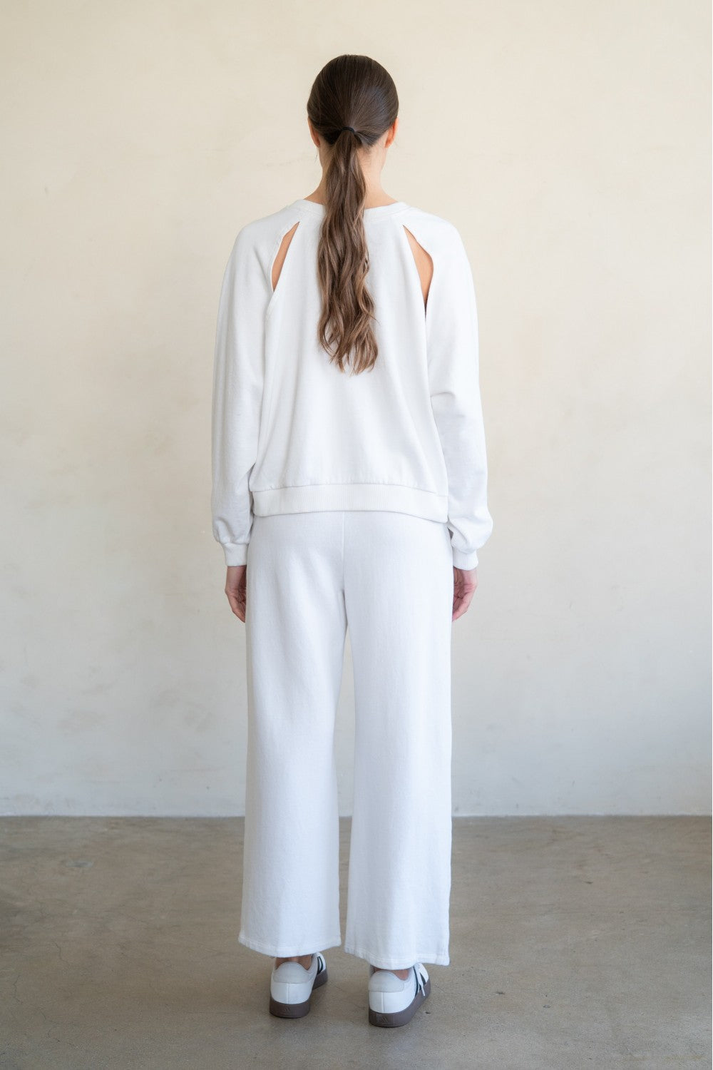 ELLE GREY - French Terry Drawstring Wide Leg Lounge Pant | White