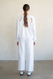 ELLE GREY - French Terry Drawstring Wide Leg Lounge Pant | White