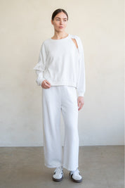 ELLE GREY - French Terry Drawstring Wide Leg Lounge Pant | White