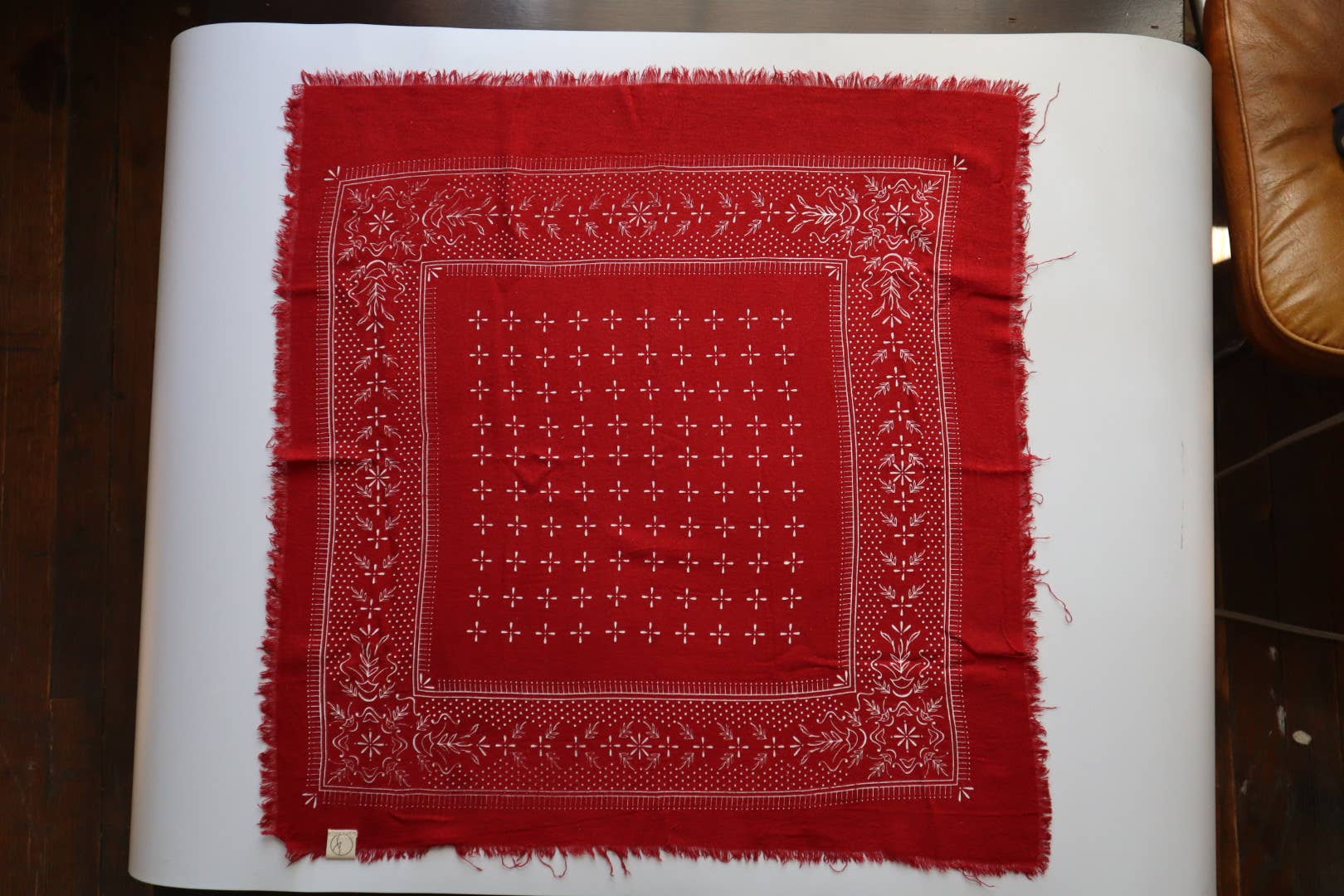 Eco Raw Studio - Classic Print Naturally Dyed Bandana | Poppy Red with White Ink