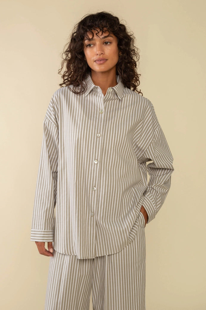 NLT - Delano Striped Oversized Button Down Shirt | Olive & Ivory