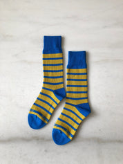 Billy Bamboo - Makino Pop Stripe High Socks | Olive Indigo