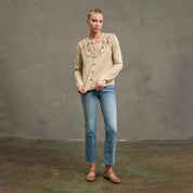 RAISONNEL - Embroidered Bead Detail Knit Cardigan | Beige