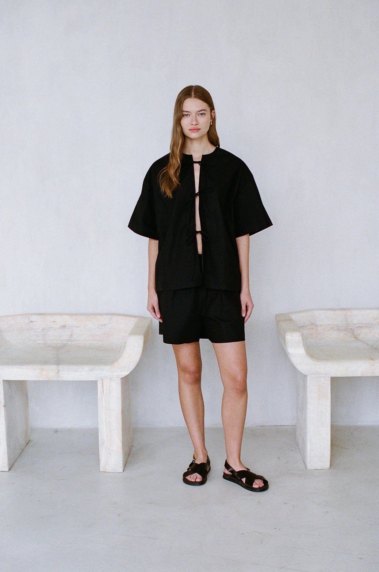 a.ren - Cotton Front Tie Top | Black