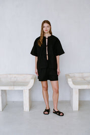 a.ren - Cotton Front Tie Top | Black