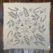 Eco Raw Studio - Botanical Print Naturally Raw Silk Bandana | Oatmeal with Black Ink