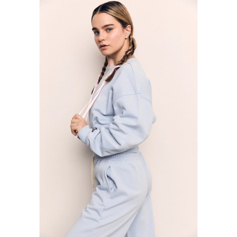 Blank Lab - Organic Cotton Terry Cropped Balloon Sweatshirt | Pale Blue