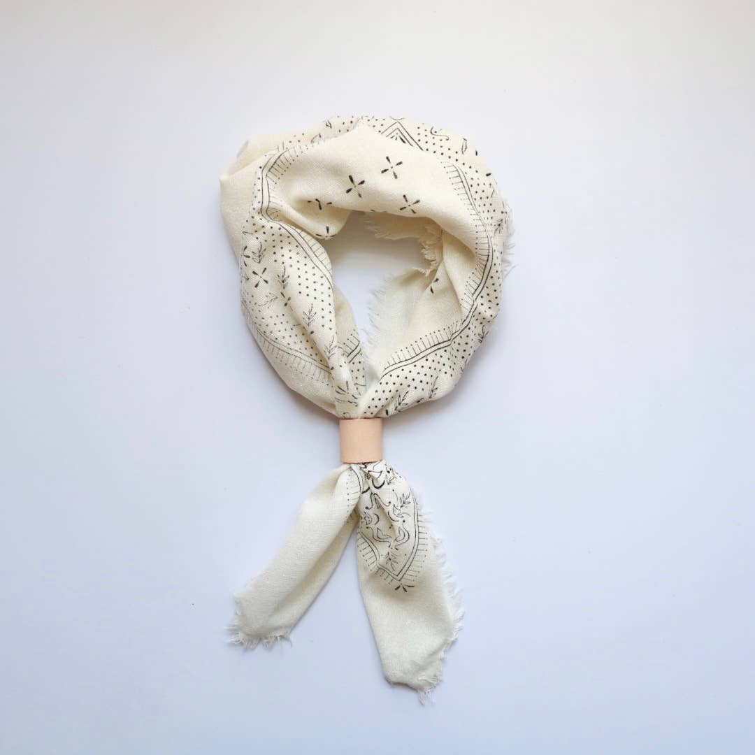 Eco Raw Studio - Classic Print Naturally Dyed Bandana | Cream with Black Ink