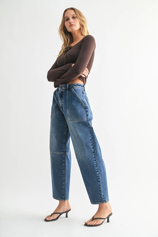 Just Black Denim - Utility Seamed Barrel Jean | Dark Denim