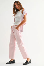 Just Black Denim - Utility Seamed Barrel Jean | Pink Stripe