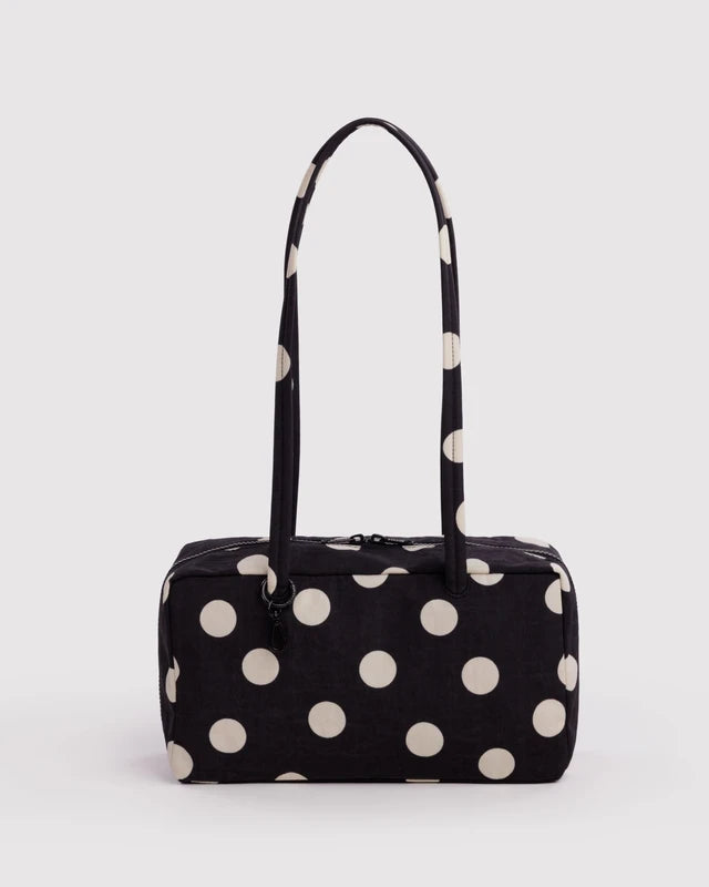Baggu - Nylon Bowler Bag | Black And Cream Polka Dot