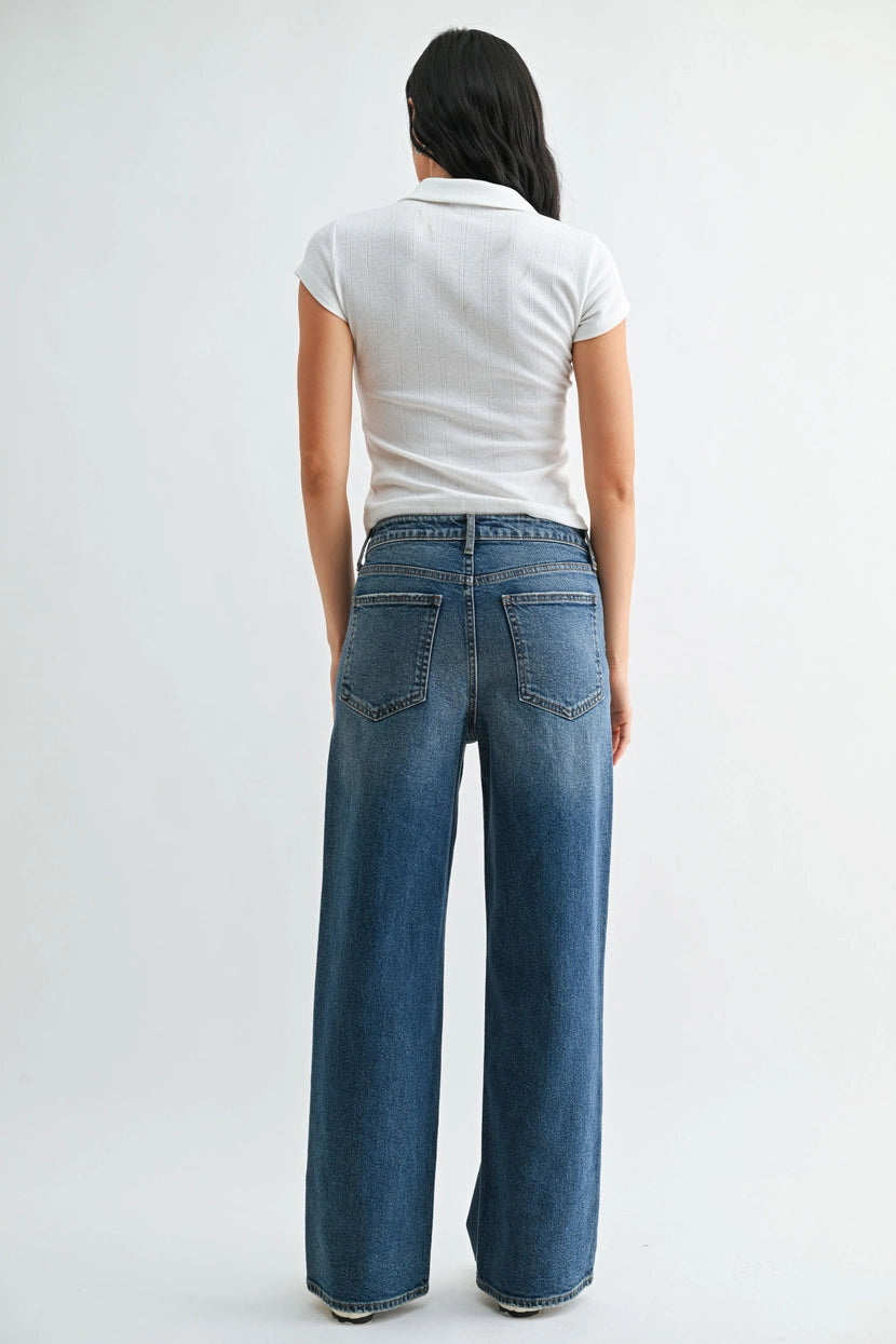 Just Black Denim - High Rise Full Length Straight Jean | Dark Denim