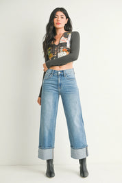 Just Black Denim - Petite Cuffed Slim Wide Denim | Medium Denim