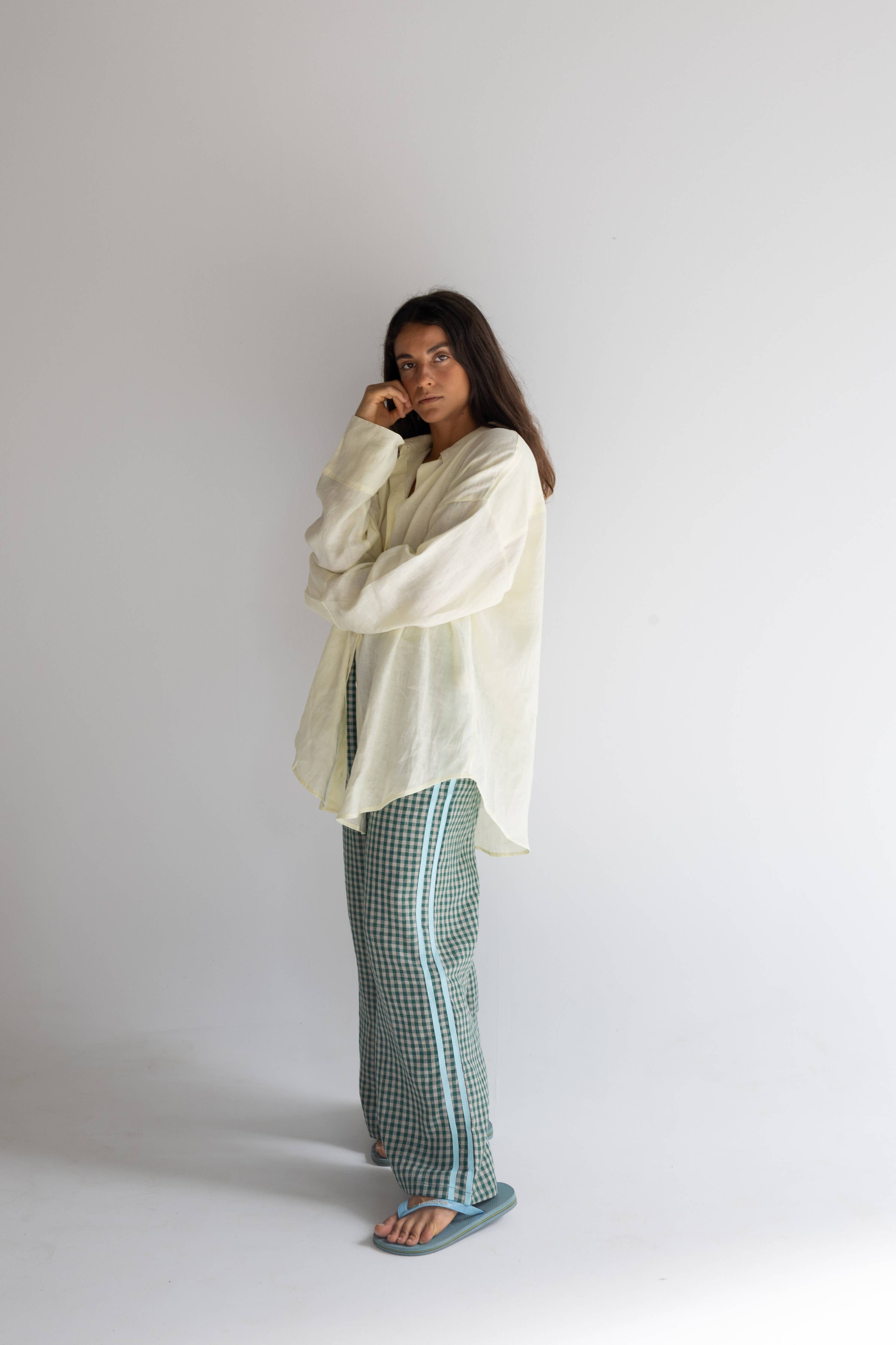 LOCOLINEN - Linen Pant | Green Check