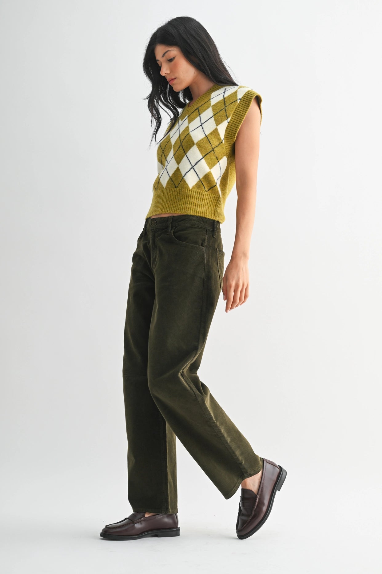 Just Black Denim - Corduroy Barrel Jean | Dark Olive