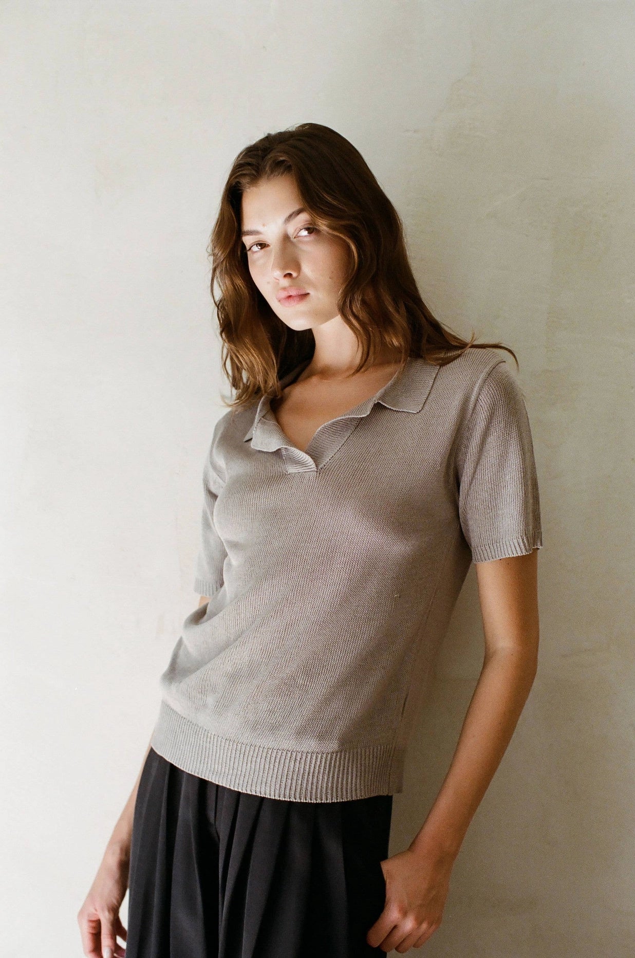 a.ren - Oxford Sweater Top | Stone