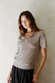 a.ren - Oxford Sweater Top | Stone