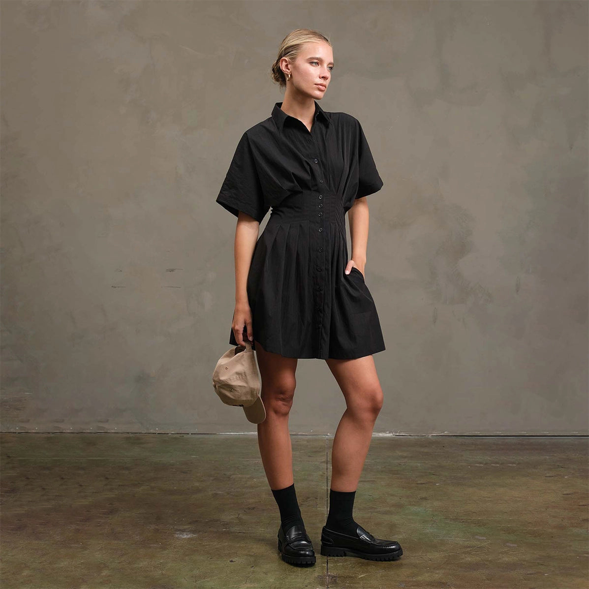 RAISONNEL - Wide Pintuck Shirt Dress | Black