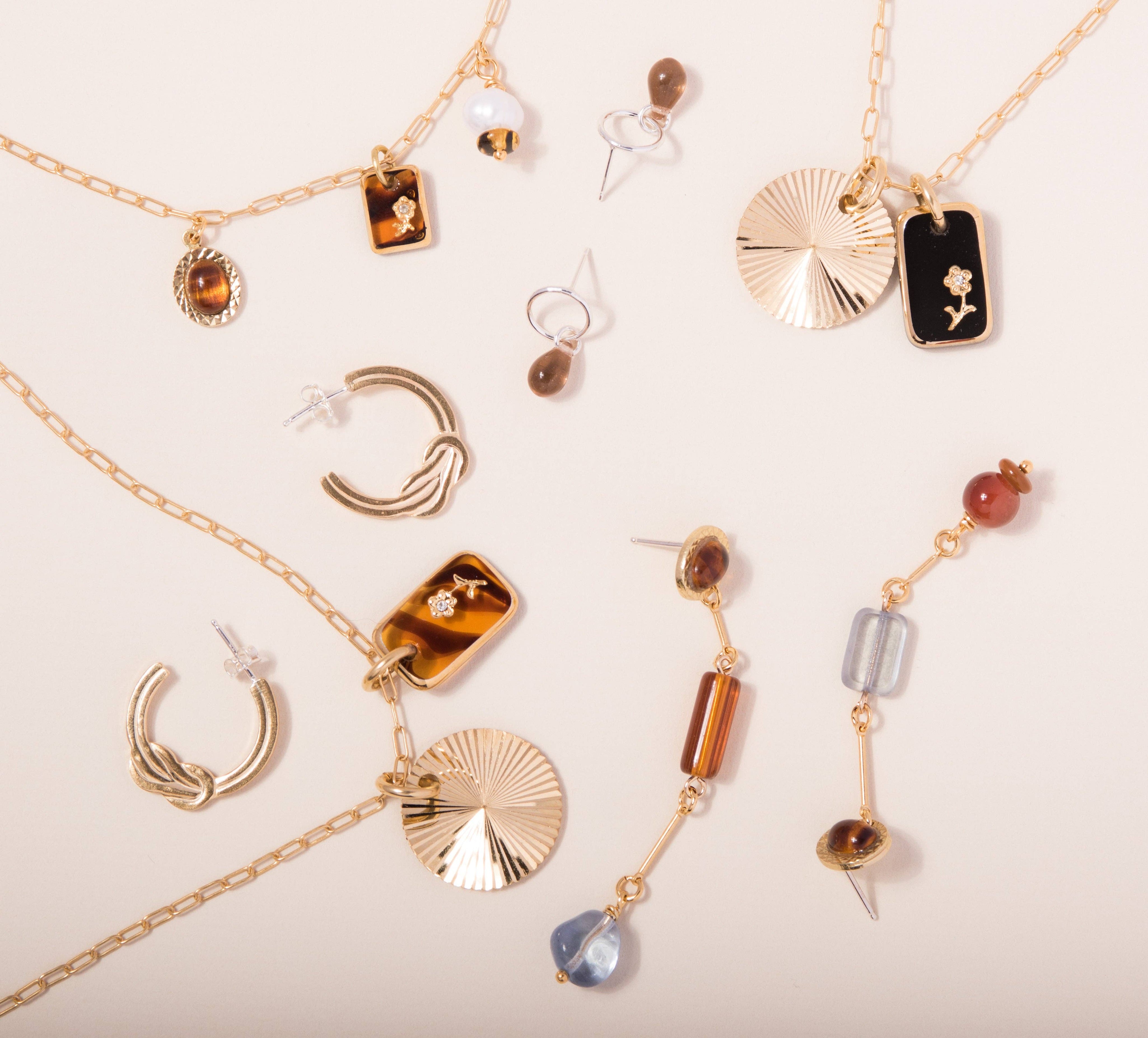 Michelle Starbuck Designs - Tortoise Glass & Sunburst Charm Necklace: 18"