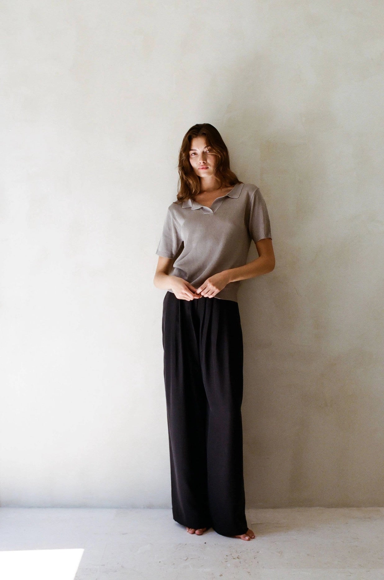 a.ren - Oxford Sweater Top | Stone