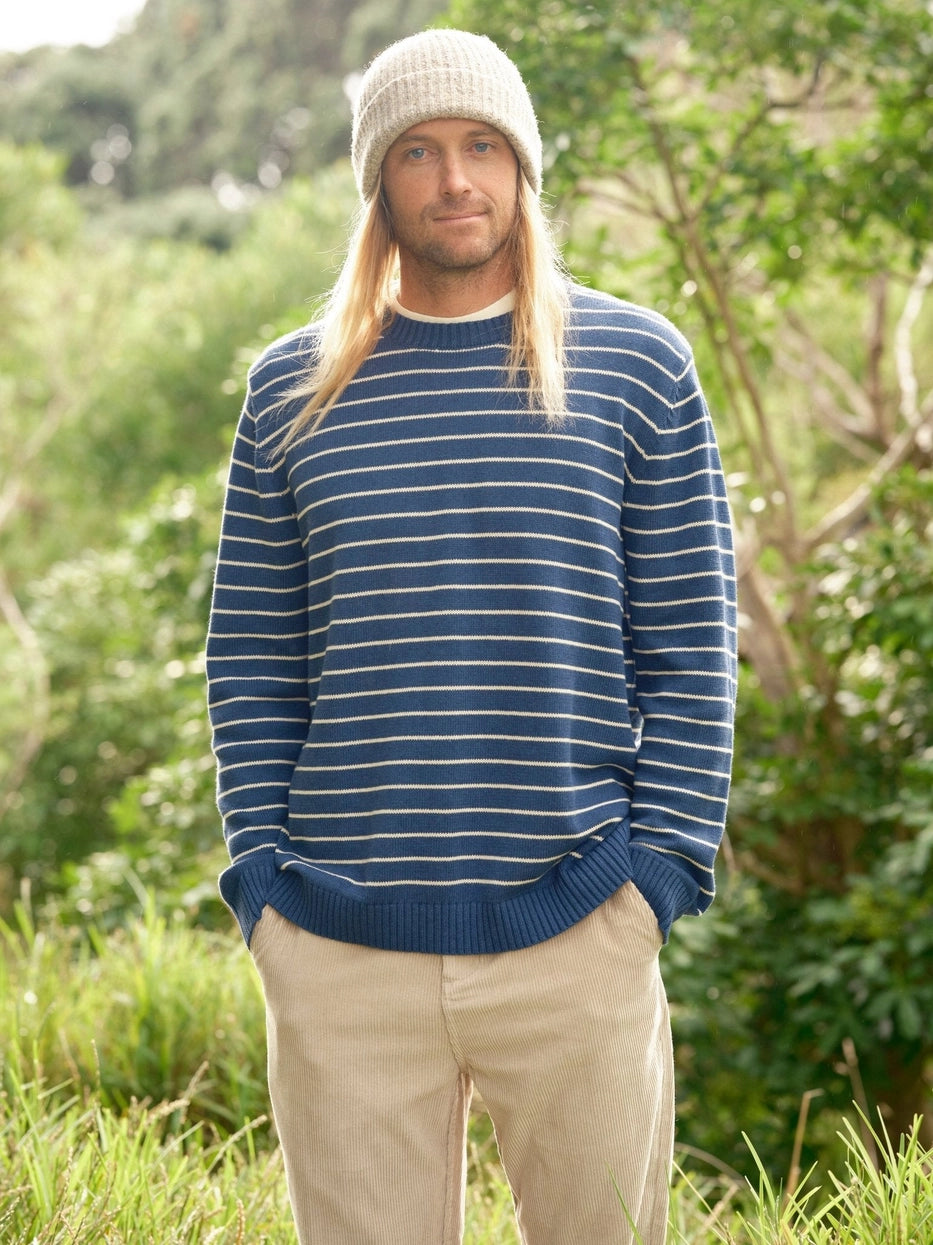 Mollusk - Striped Linen Sweater | Navy Stripe