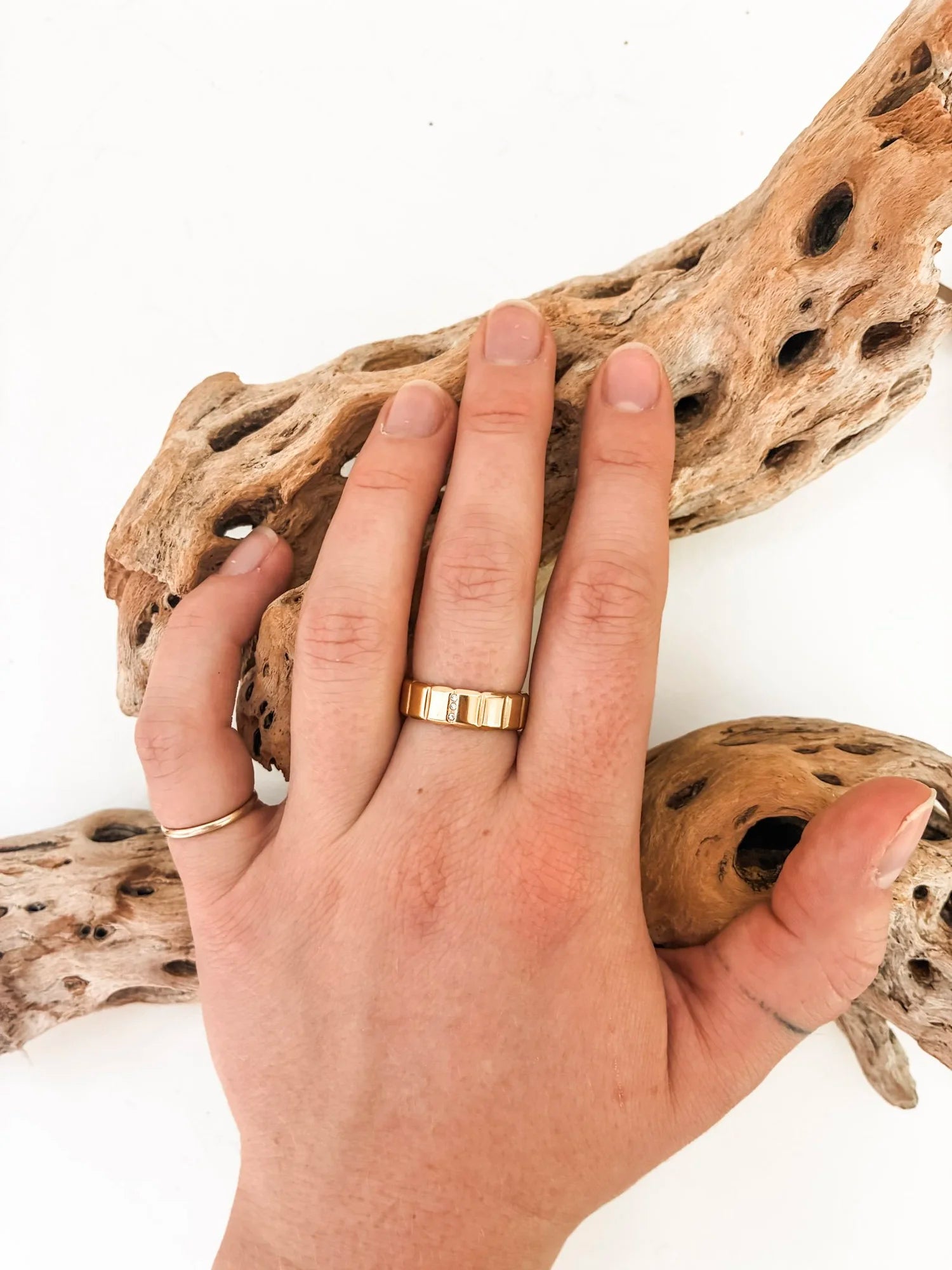 Made Community - Gold Banded CZ Stripe Cigar Ring | Gold