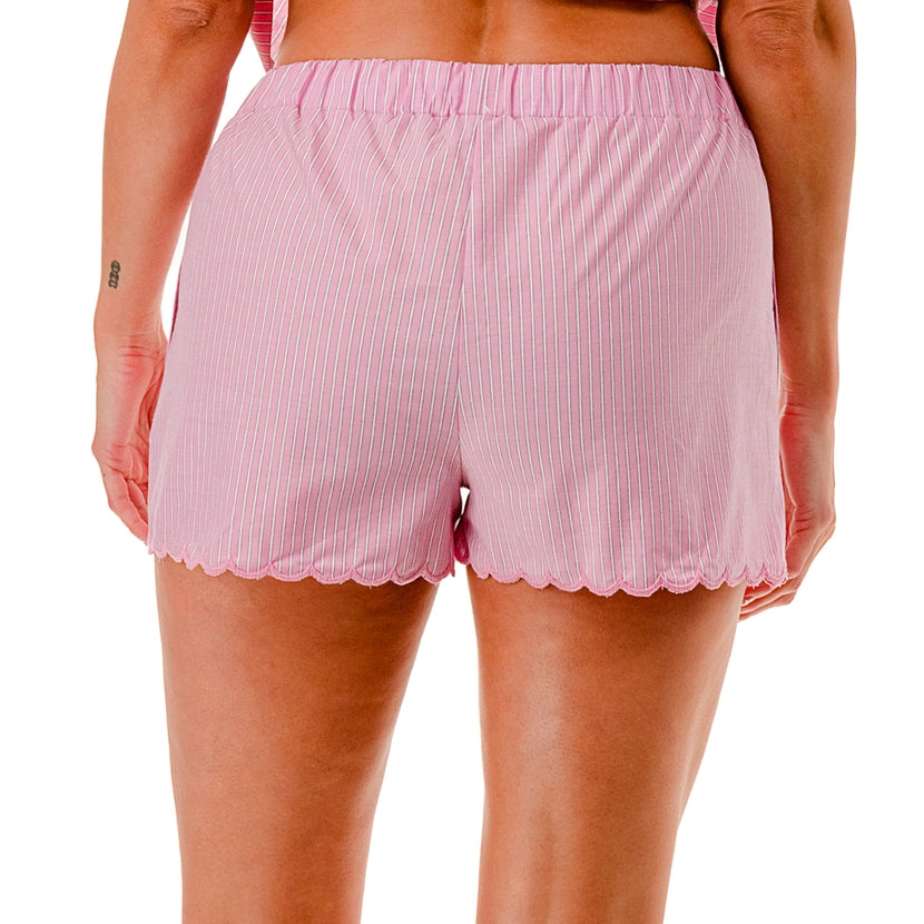Cotton Scalloped Stripe Short Set | Pink