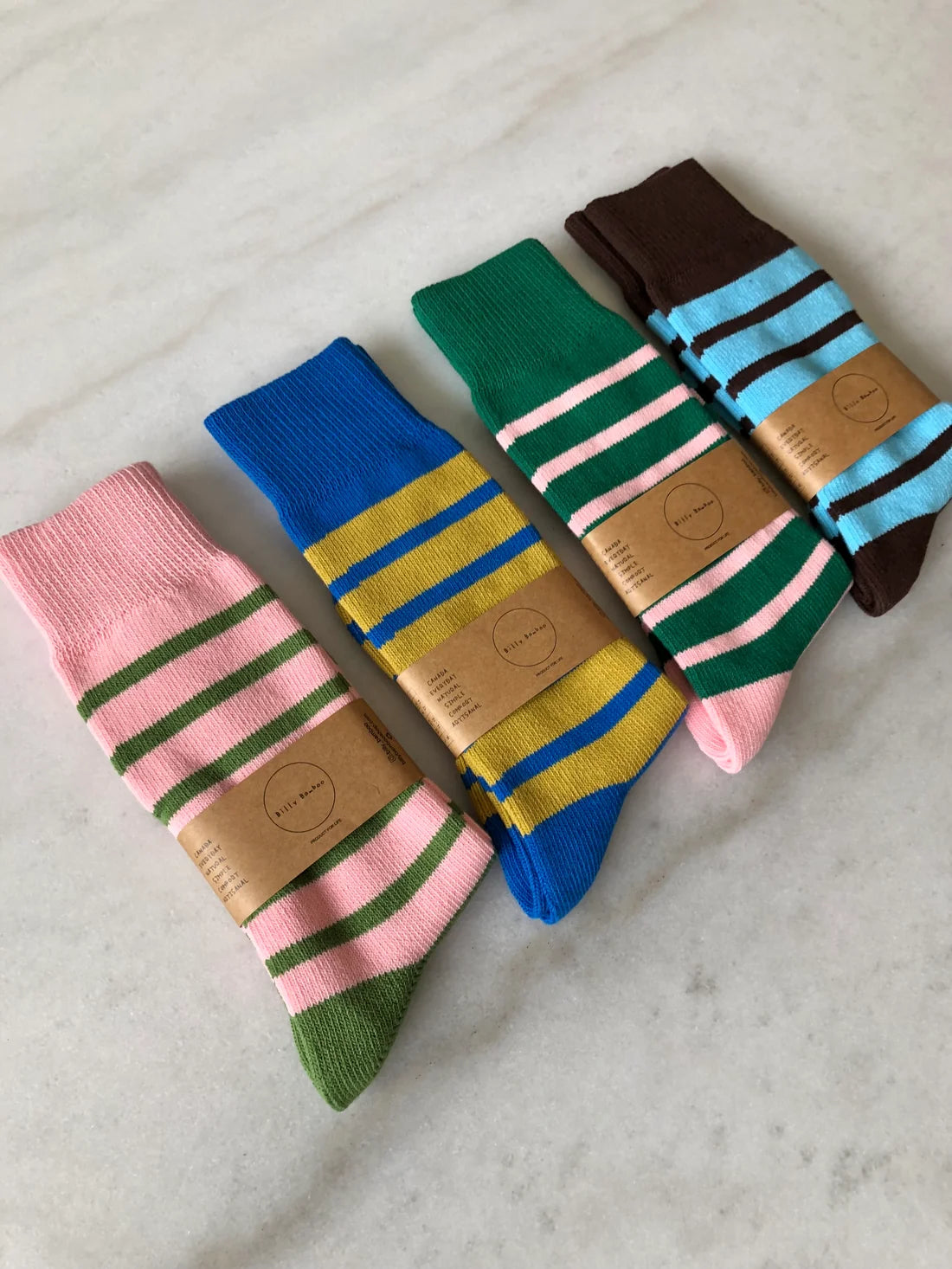 Billy Bamboo - Makino Pop Stripe High Socks | Forest Blush