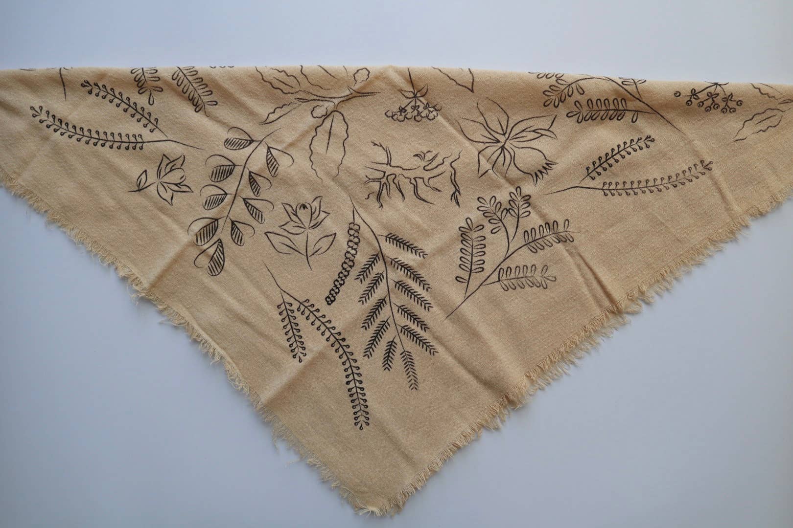 Eco Raw Studio - Botanical Print Naturally Raw Silk Bandana | Oatmeal with Black Ink
