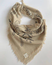 Eco Raw Studio - Botanical Print Naturally Raw Silk Bandana | Oatmeal with Black Ink